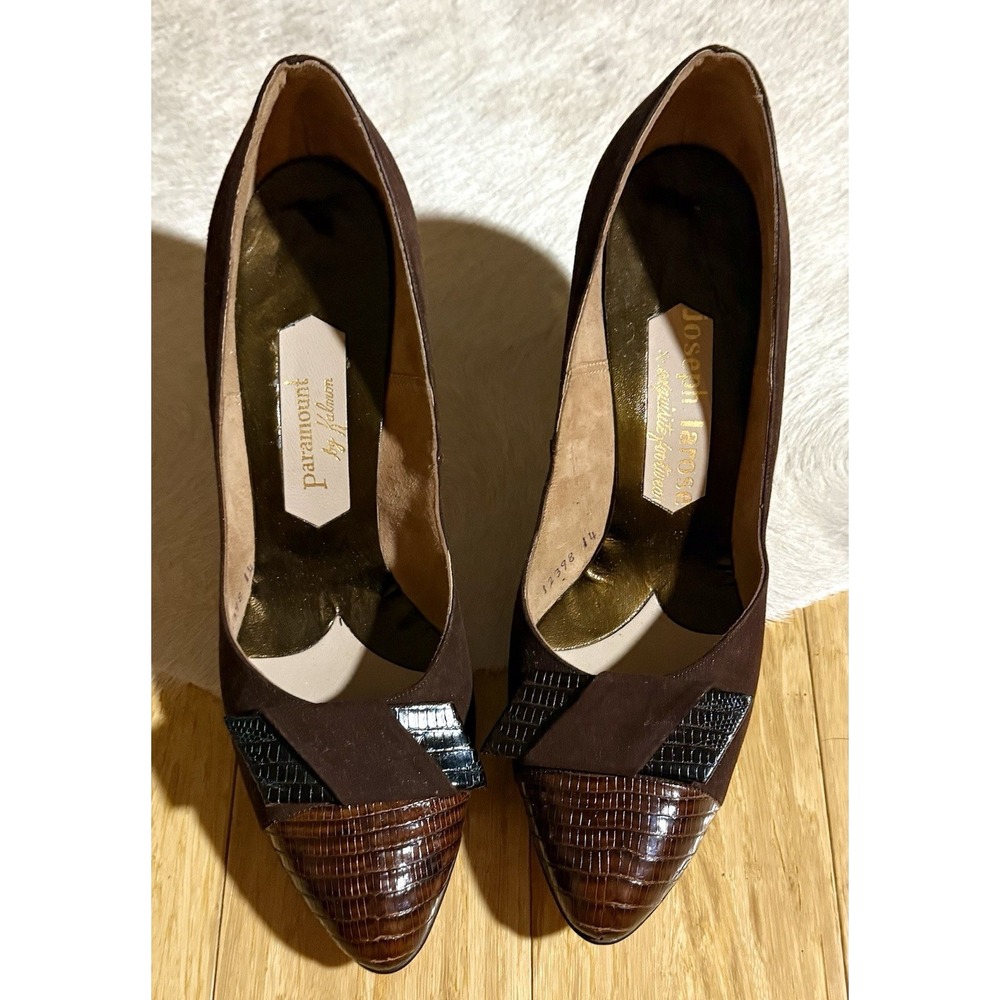 Joseph Larose Vintage women's brown suede leather cobra Skin heel size 7.5 1960s